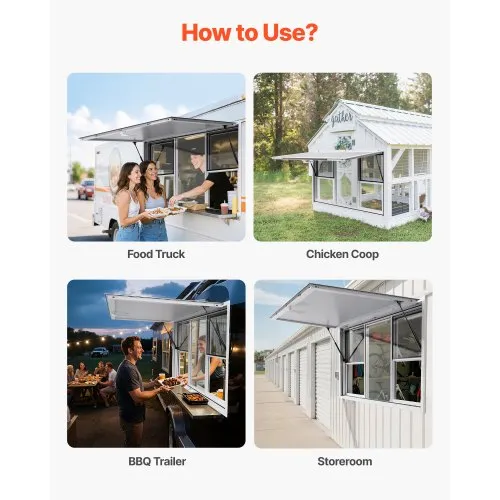 thumbnail image 2 of Food Trailer Window VEVOR Concession Window 36x36, Aluminum Alloy Food Truck Service Window With Awning Door & Drag Hook, Up To 85 Degrees Stand Serving 36 X 36 Food Truck Window 2 of 11