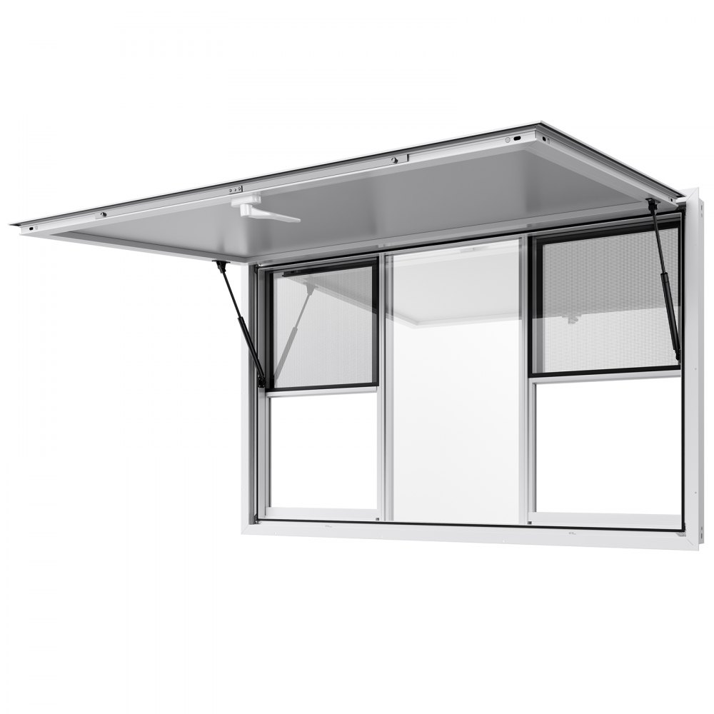 VEVOR Concession Window 152x92 cm, Aluminum Alloy Service Window for Food Truck, Up to 85 Degrees Stand Serving Window with 6 Sliding Windows, Awning Door, and Drag Hook, for Concession Trailers