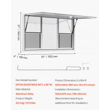 60x36in Concession Stand Serving Window Food Truck Service Awning Aluminum Alloy