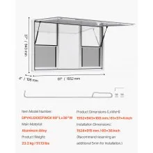 60x36in Concession Stand Serving Window Food Truck Service Awning Aluminum Alloy
