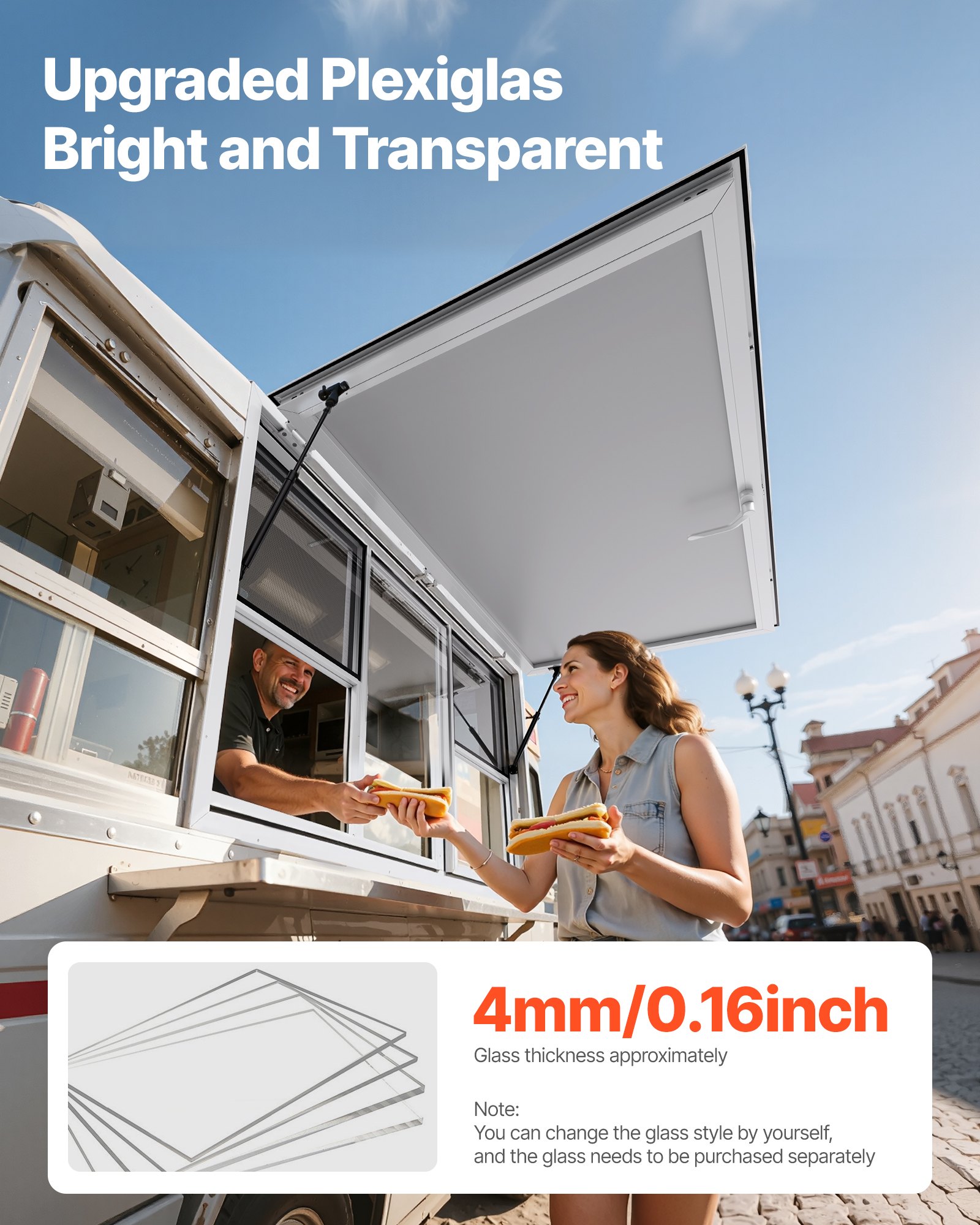 VEVOR Concession Window 152x92 cm, Aluminum Alloy Service Window for Food Truck, Up to 85 Degrees Stand Serving Window with 6 Sliding Windows, Awning Door, and Drag Hook, for Concession Trailers
