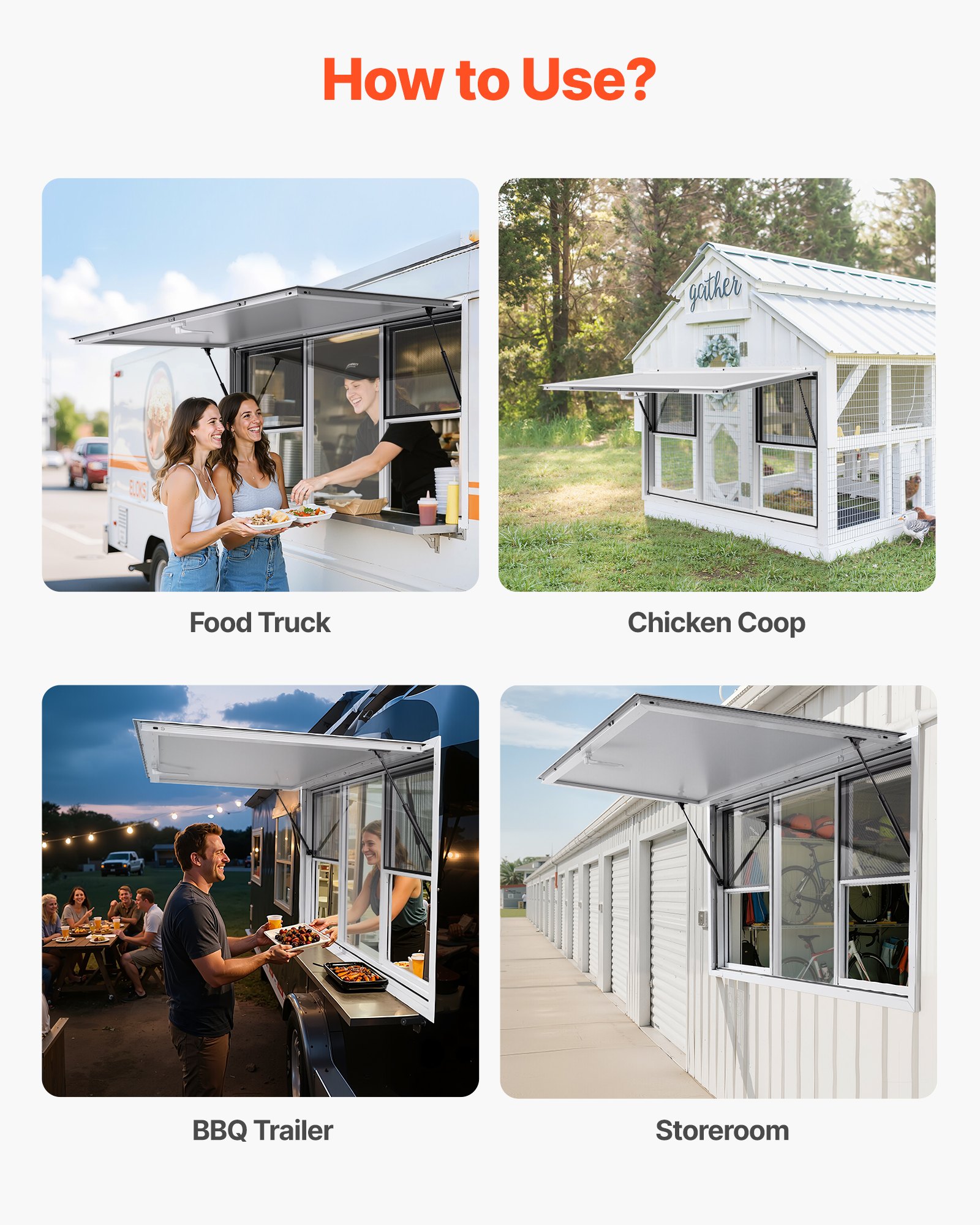 VEVOR Concession Window 152x92 cm, Aluminum Alloy Service Window for Food Truck, Up to 85 Degrees Stand Serving Window with 6 Sliding Windows, Awning Door, and Drag Hook, for Concession Trailers