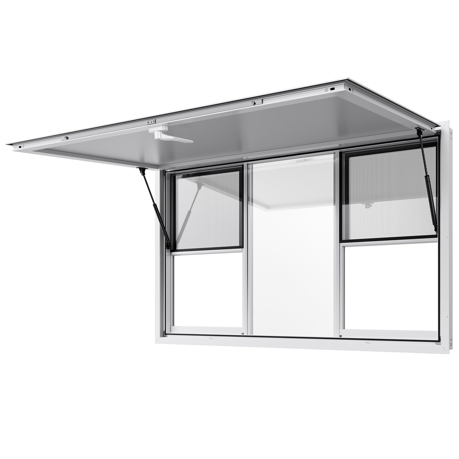 VEVOR Concession Window 152x92 cm, Aluminum Alloy Service Window for Food Truck, Up to 85 Degrees Stand Serving Window with 6 Sliding Windows, Awning Door, and Drag Hook, for Concession Trailers