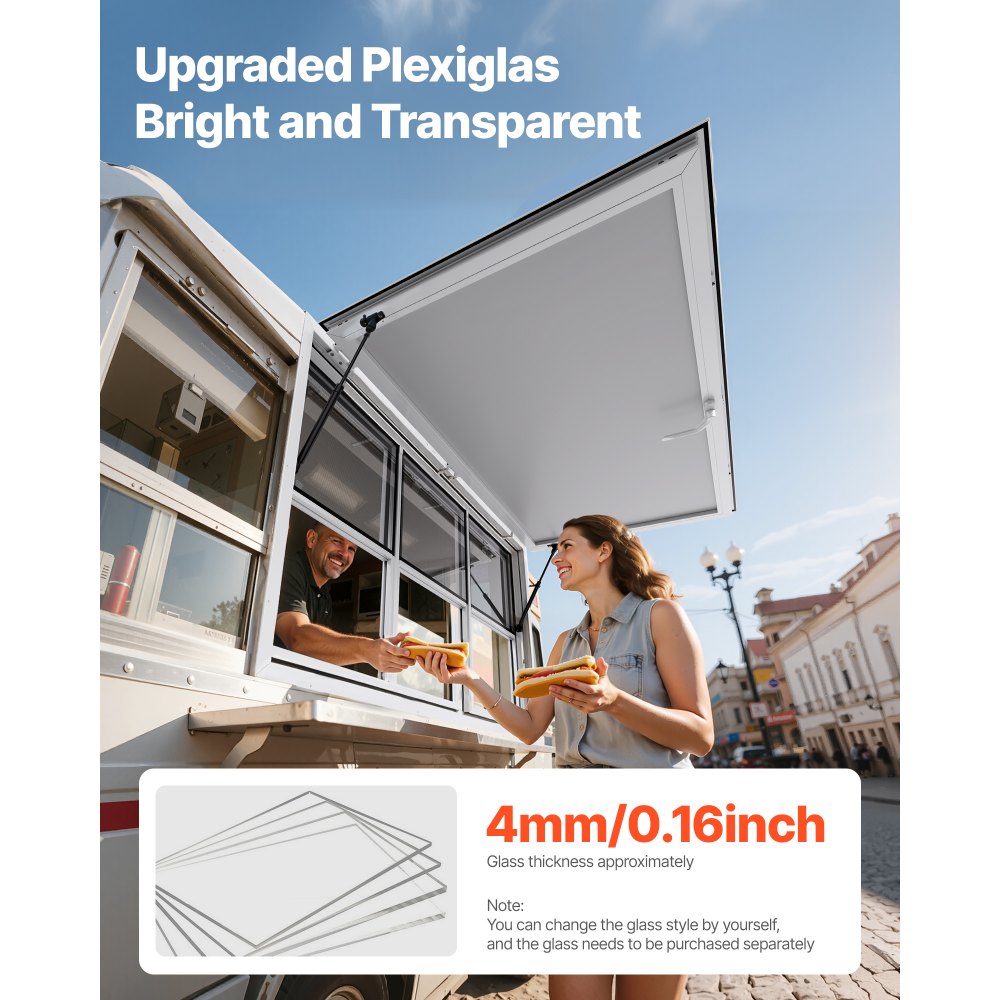 VEVOR Concession Window 60x36 in, Aluminum Alloy Service Window for Food Truck, Up to 85 Degrees Stand Serving Window with 3 Sliding Windows, Awning Door, and Drag Hook, for Concession Trailers