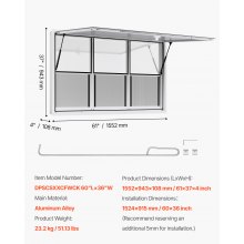 60x36in Concession Stand Serving Window Food Truck Service Awning Aluminum Alloy