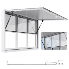 VEVOR Concession Window 60x36 in, Aluminum Alloy Service Window for Food Truck, Up to 85 Degrees Stand Serving Window with 3 Sliding Windows, Awning Door, and Drag Hook, for Concession Trailers