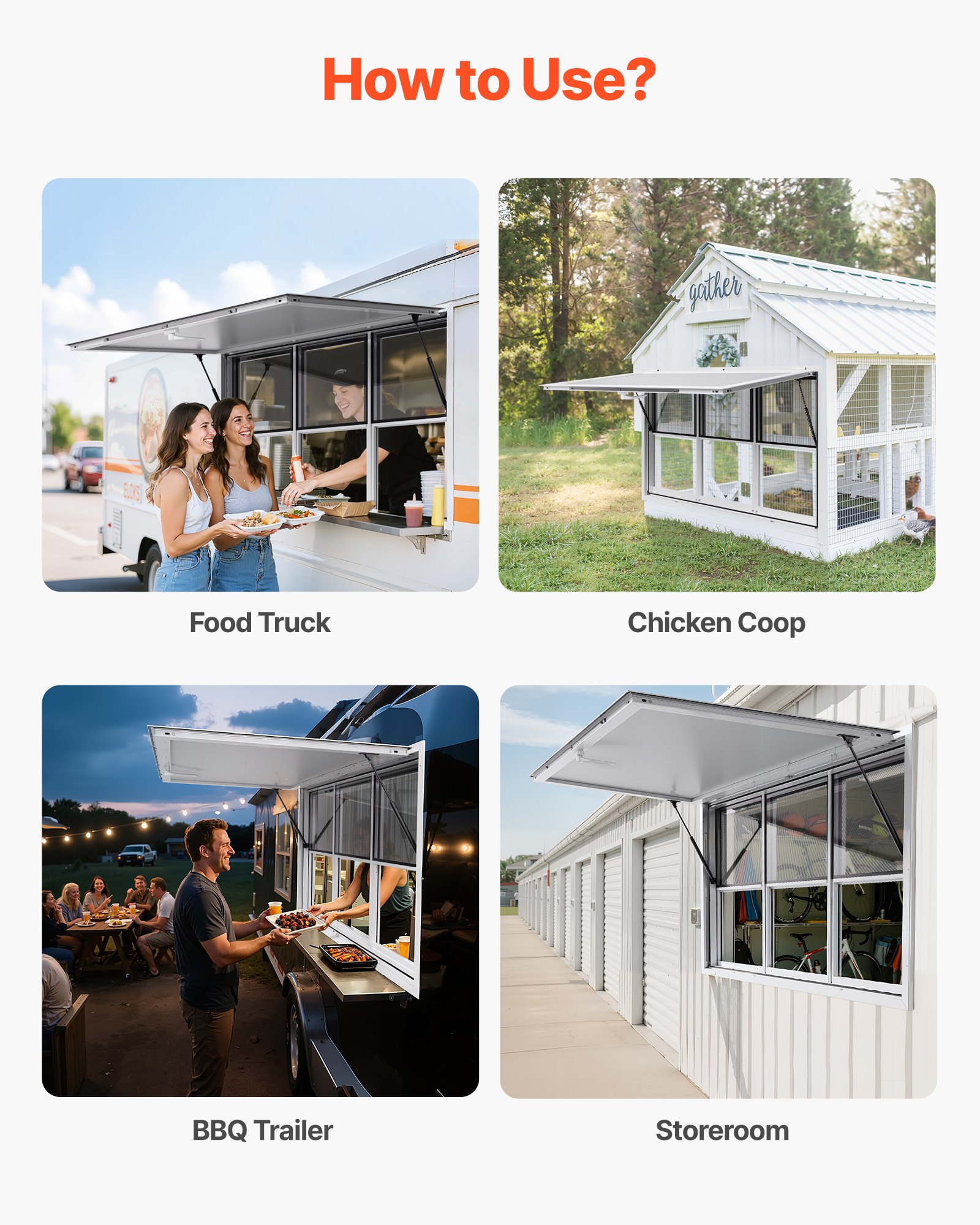 VEVOR Concession Window 60x36 in, Aluminum Alloy Service Window for Food Truck, Up to 85 Degrees Stand Serving Window with 3 Sliding Windows, Awning Door, and Drag Hook, for Concession Trailers
