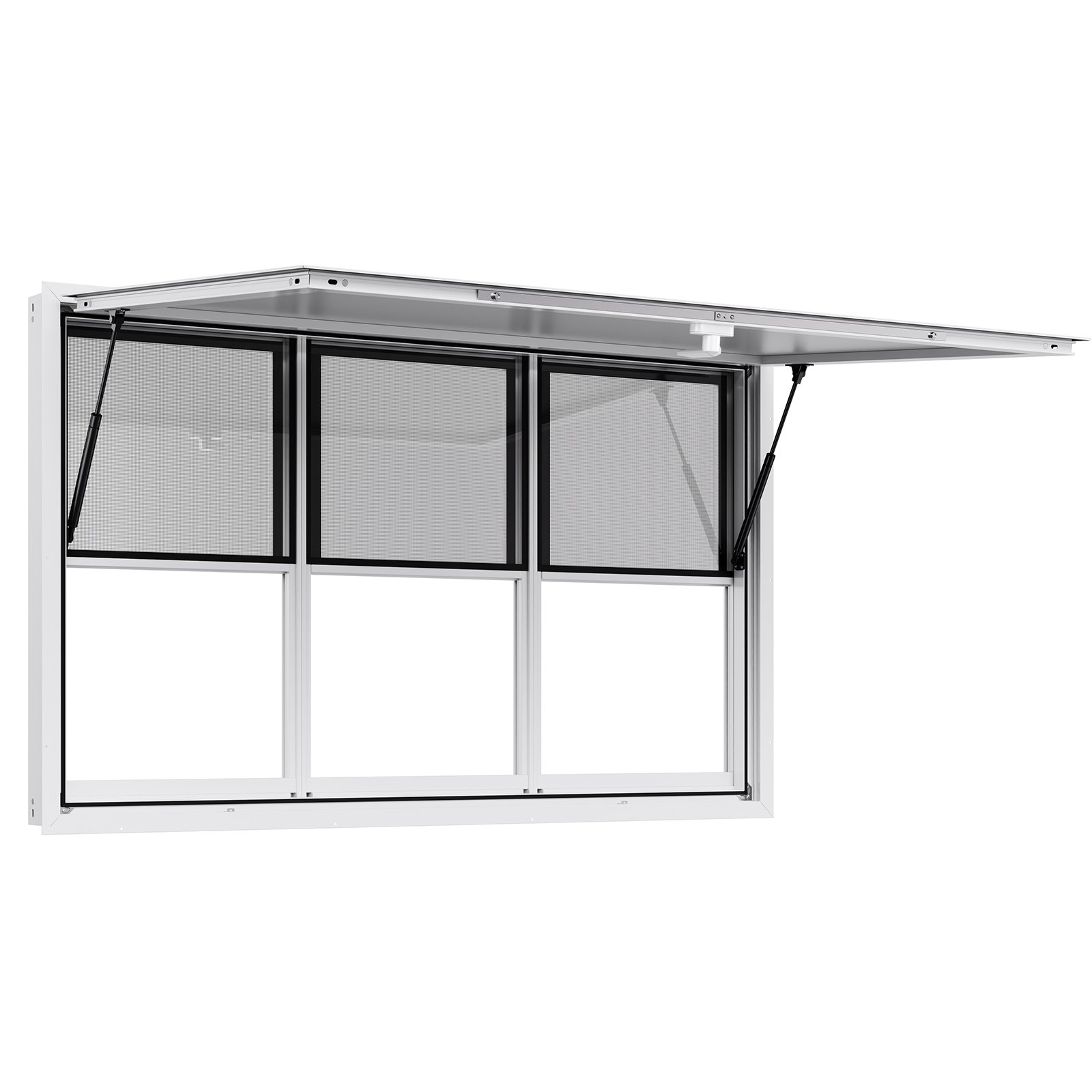 VEVOR Concession Window 60x36 in, Aluminum Alloy Service Window for Food Truck, Up to 85 Degrees Stand Serving Window with 3 Sliding Windows, Awning Door, and Drag Hook, for Concession Trailers