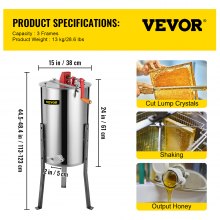 VEVOR – extracteur de miel manuel, séparateur à 3 cadres en acier inoxydable, tambour en nid d'abeille, manivelle, équipement pour apiculture, centrifugeuse pour rucher
