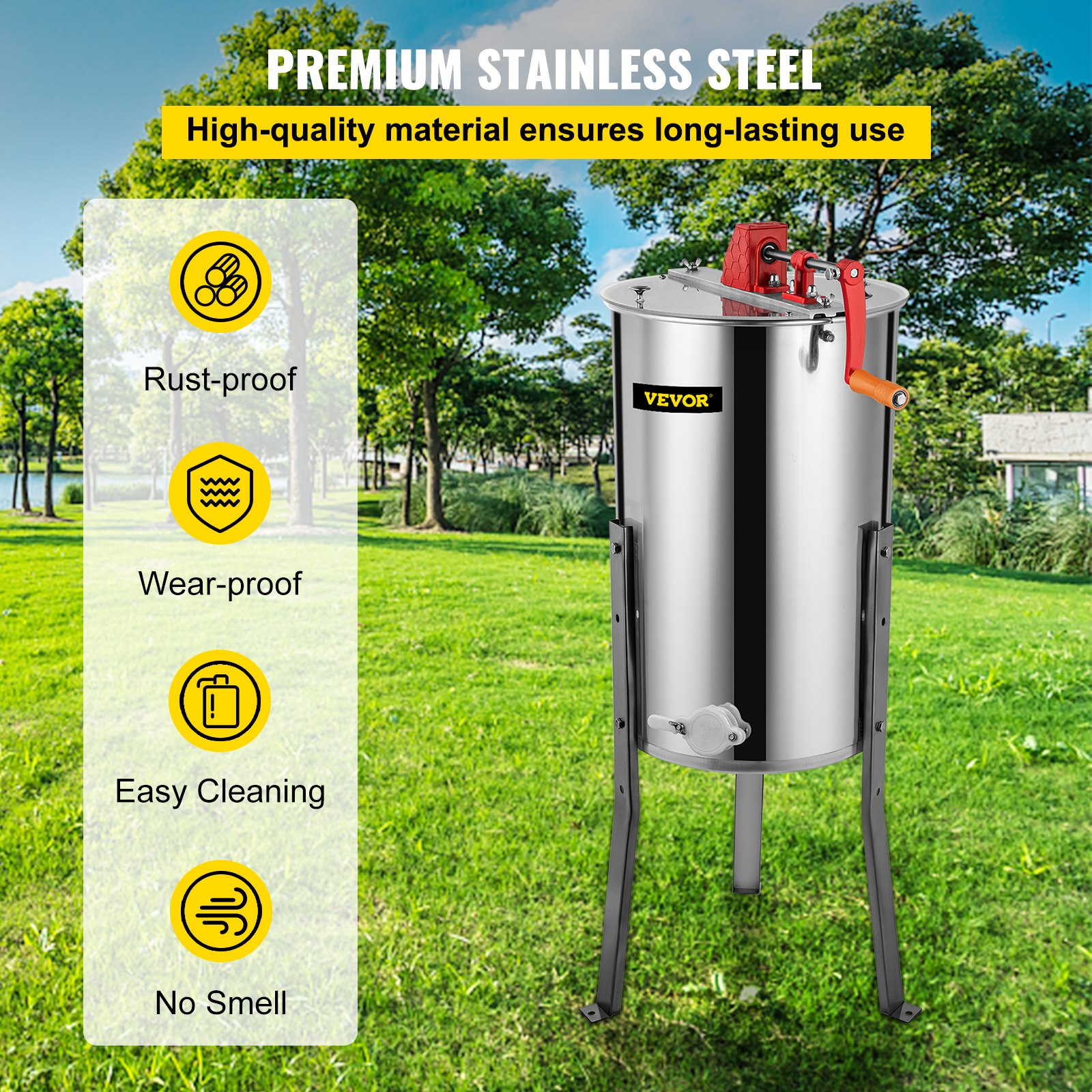 VEVOR 3 Frame Manual Honey Extractor Separator Stainless Steel Bee Extractor Stainless Steel Honeycomb Spinner Crank. Beekeeping Extraction Apiary Centrifuge Equipment