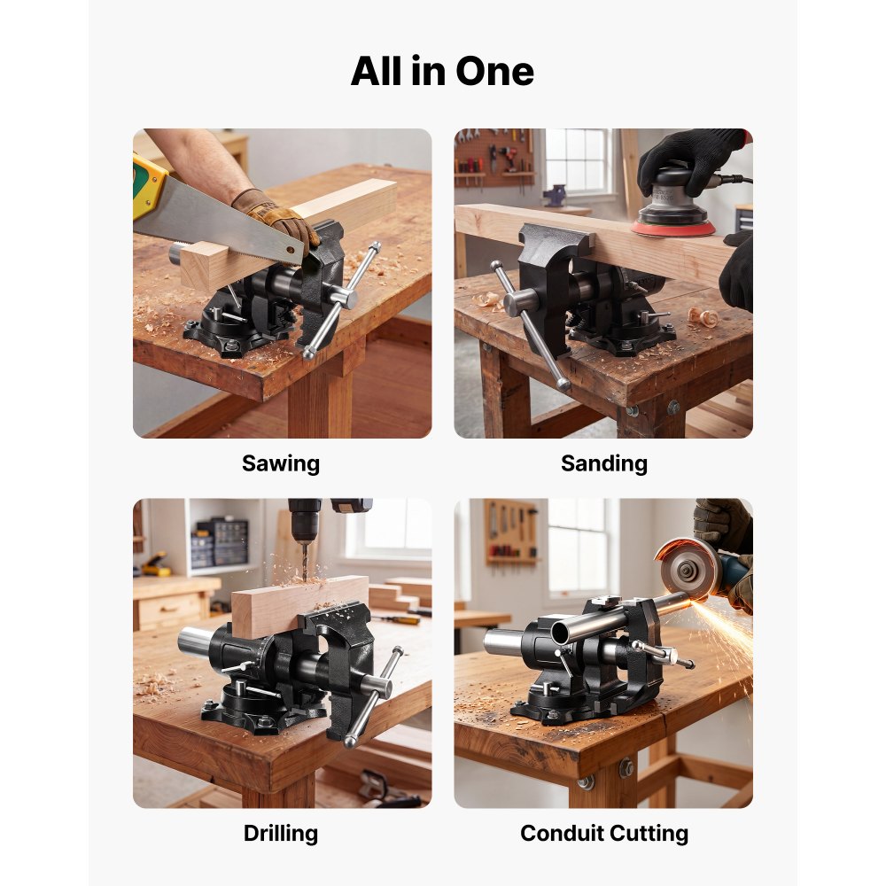 VEVOR Heavy Duty Bench Vise, 5.5" Jaw Width, Double Swivel Rotating Multi-Purpose Bench Vise, with 360° Locking Swivel Base and Head, 2.76" Throat Depth, 5" Max Jaw Opening, for Drilling Pipe Cutting