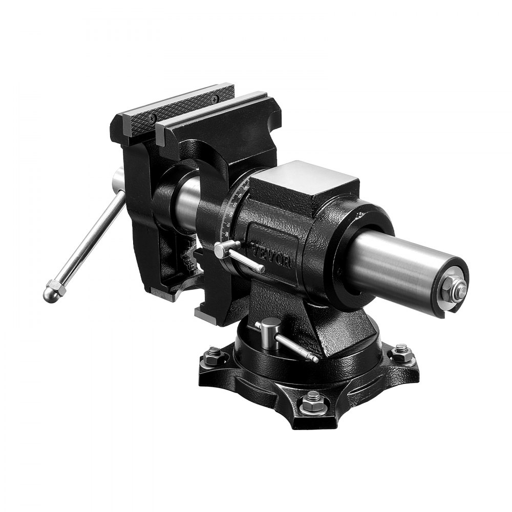 VEVOR Heavy Duty Bench Vise, 5.5" Jaw Width, Double Swivel Rotating Multi-Purpose Bench Vise, with 360° Locking Swivel Base and Head, 2.76" Throat Depth, 5" Max Jaw Opening, for Drilling Pipe Cutting