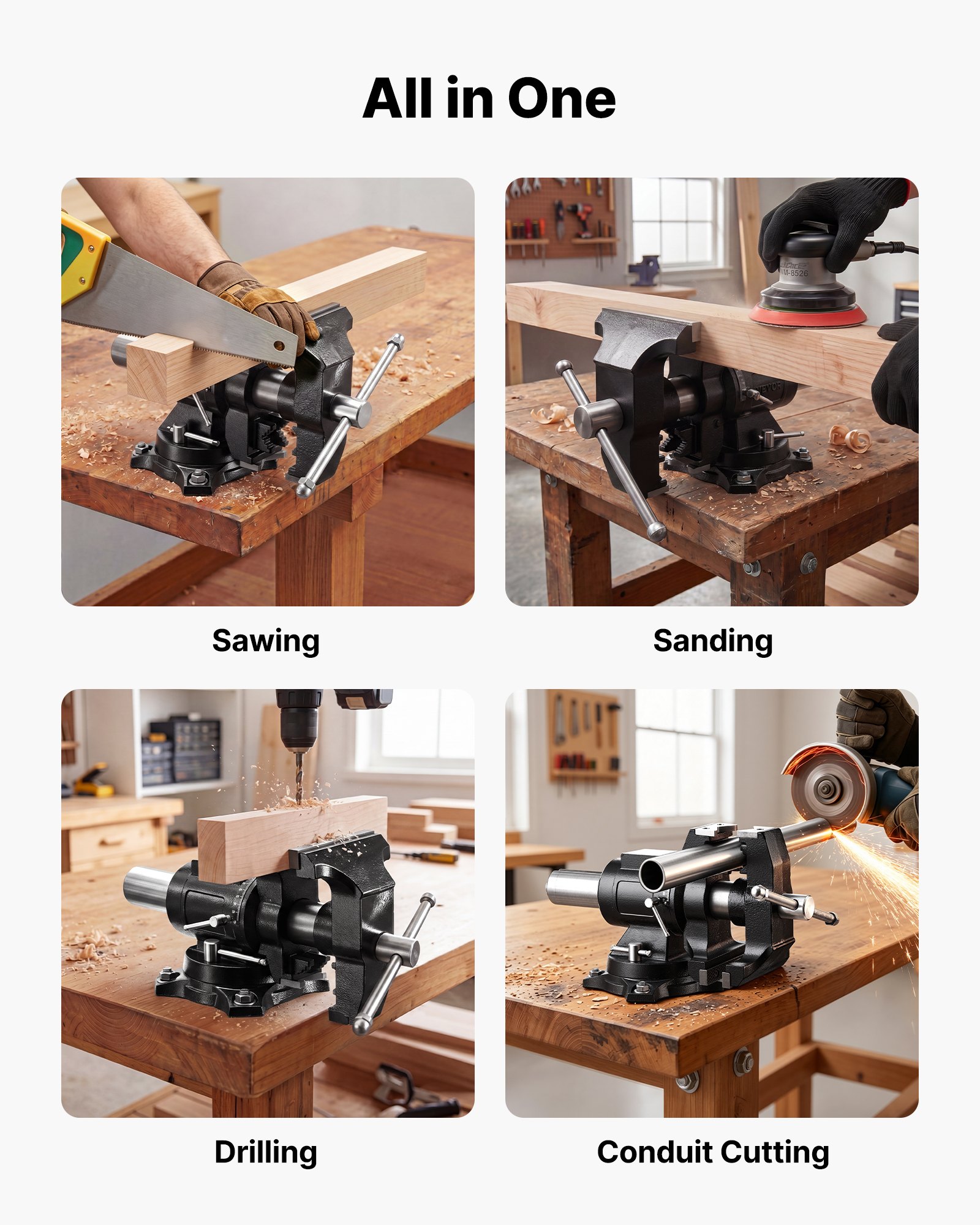 VEVOR Heavy Duty Bench Vise, 5.5" Jaw Width, Double Swivel Rotating Multi-Purpose Bench Vise, with 360° Locking Swivel Base and Head, 2.76" Throat Depth, 5" Max Jaw Opening, for Drilling Pipe Cutting