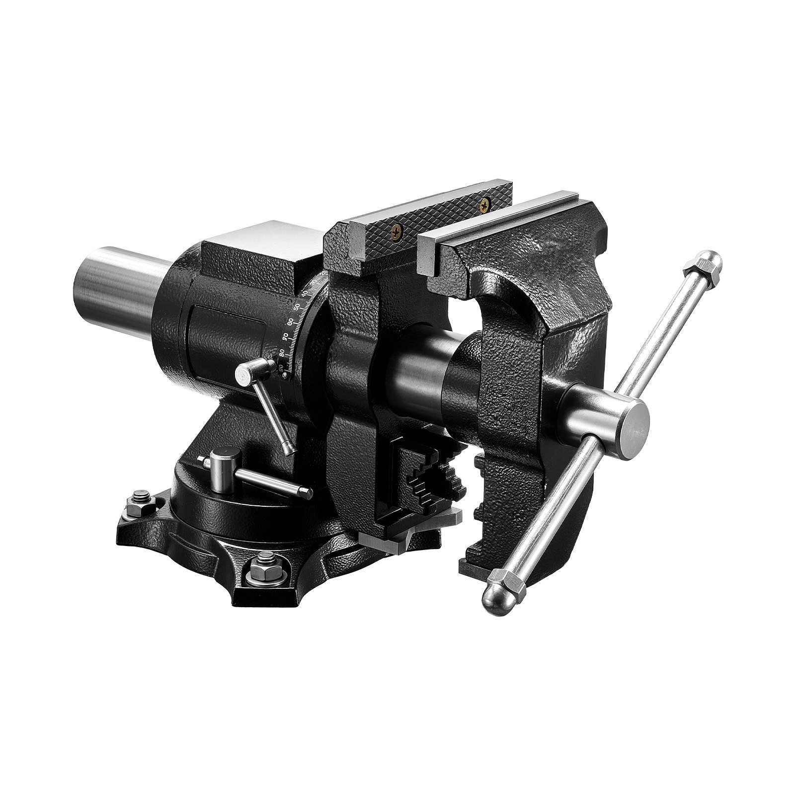 VEVOR Heavy Duty Bench Vise, 5.5" Jaw Width, Double Swivel Rotating Multi-Purpose Bench Vise, with 360° Locking Swivel Base and Head, 2.76" Throat Depth, 5" Max Jaw Opening, for Drilling Pipe Cutting