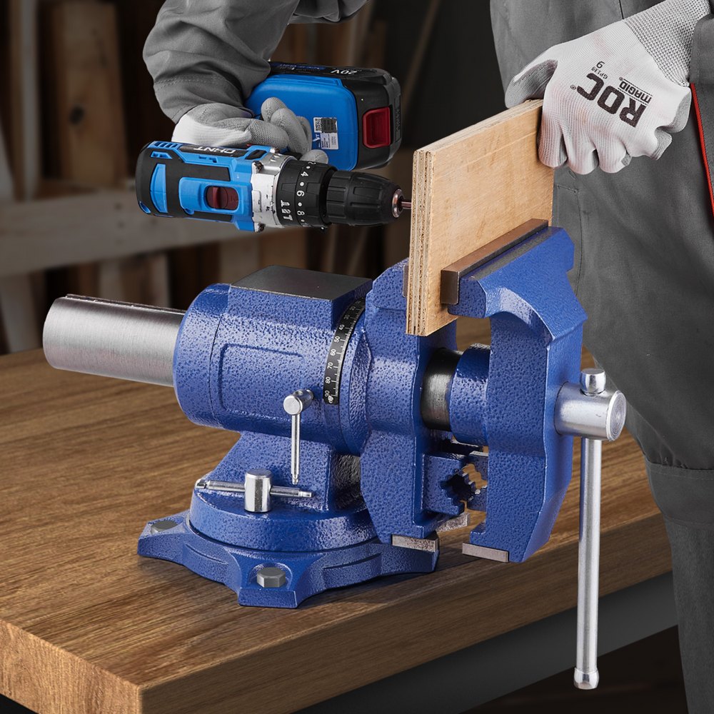 VEVOR Heavy Duty Bench Vise, 165 mm Jaw Width, 125 mm Max Jaw Opening Multi-Purpose Ductile Iron Bench Vise with Anvil, 360° Swivel Base Head, 75 mm Throat, 5620 lbs Clamp Force, for Pipe Repairing