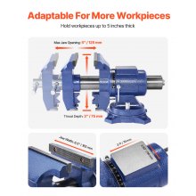 6-1/2" Multi-Purpose Bench Vise Heavy Duty Ductile Iron 360° Swivel Base