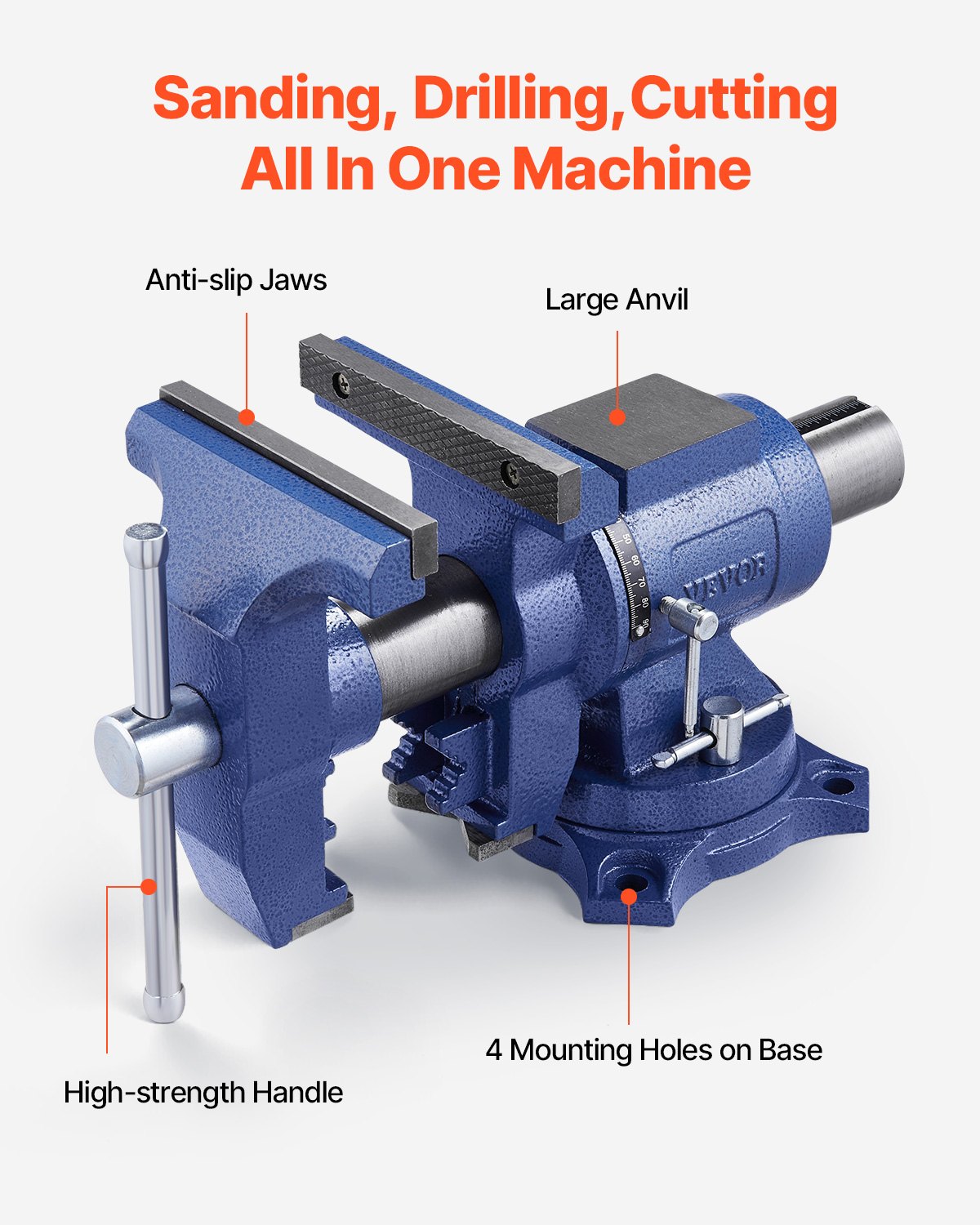 VEVOR Heavy Duty Bench Vise, 6-1/2" Jaw Width, 5" Max Jaw Opening Multi-Purpose Ductile Iron Bench Vise with Anvil, 360° Swivel Base Head, 3" Throat, 5620 lbs Clamp Force, for Pipe Repairing Metalworking