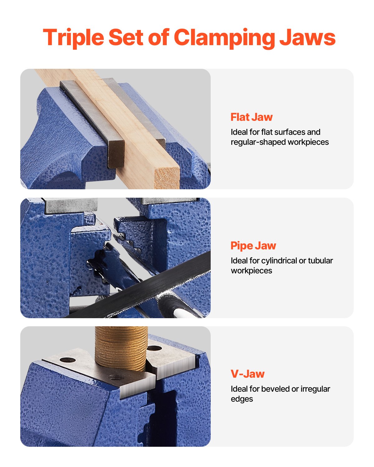 VEVOR Heavy Duty Bench Vise, 165 mm Jaw Width, 125 mm Max Jaw Opening Multi-Purpose Ductile Iron Bench Vise with Anvil, 360° Swivel Base Head, 75 mm Throat, 5620 lbs Clamp Force, for Pipe Repairing