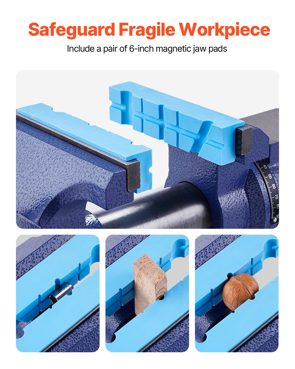 VEVOR Heavy Duty Bench Vise, 165 mm Jaw Width, 125 mm Max Jaw Opening Multi-Purpose Ductile Iron Bench Vise with Anvil, 360° Swivel Base Head, 75 mm Throat, 5620 lbs Clamp Force, for Pipe Repairing