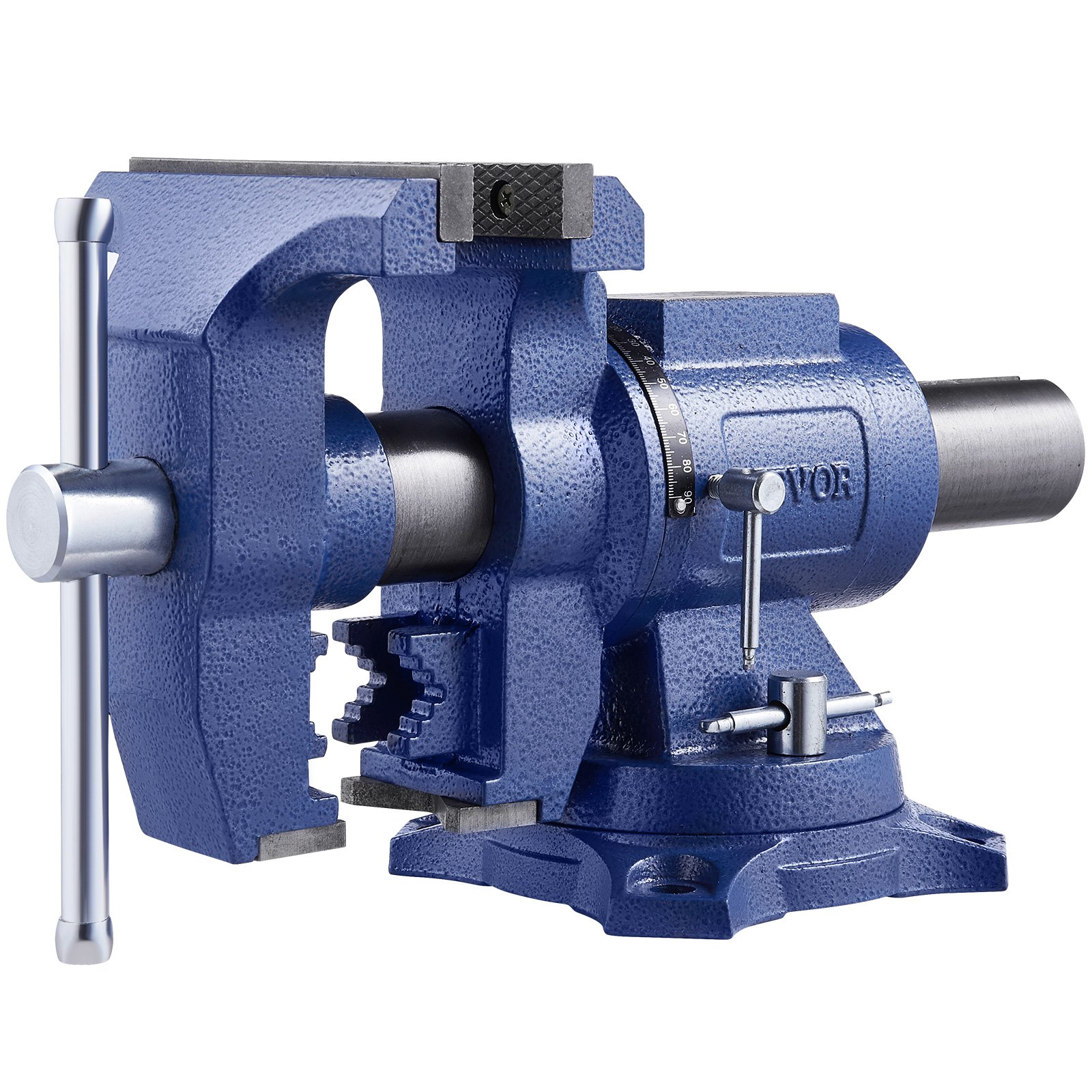 VEVOR Heavy Duty Bench Vise, 165 mm Jaw Width, 125 mm Max Jaw Opening Multi-Purpose Ductile Iron Bench Vise with Anvil, 360° Swivel Base Head, 75 mm Throat, 5620 lbs Clamp Force, for Pipe Repairing