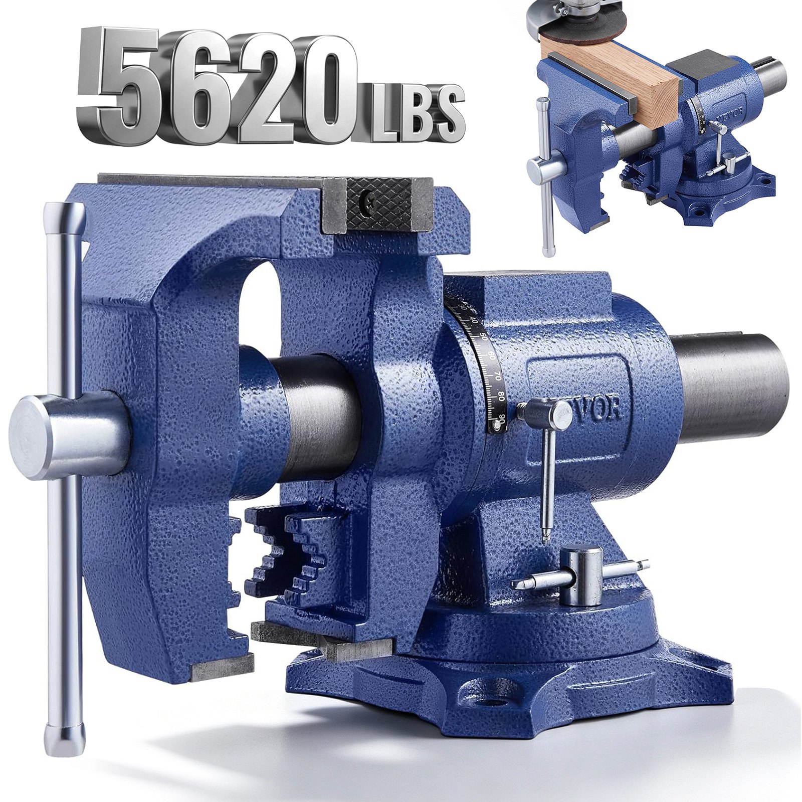 VEVOR Heavy Duty Bench Vise, 165 mm Jaw Width, 125 mm Max Jaw Opening Multi-Purpose Ductile Iron Bench Vise with Anvil, 360° Swivel Base Head, 75 mm Throat, 5620 lbs Clamp Force, for Pipe Repairing