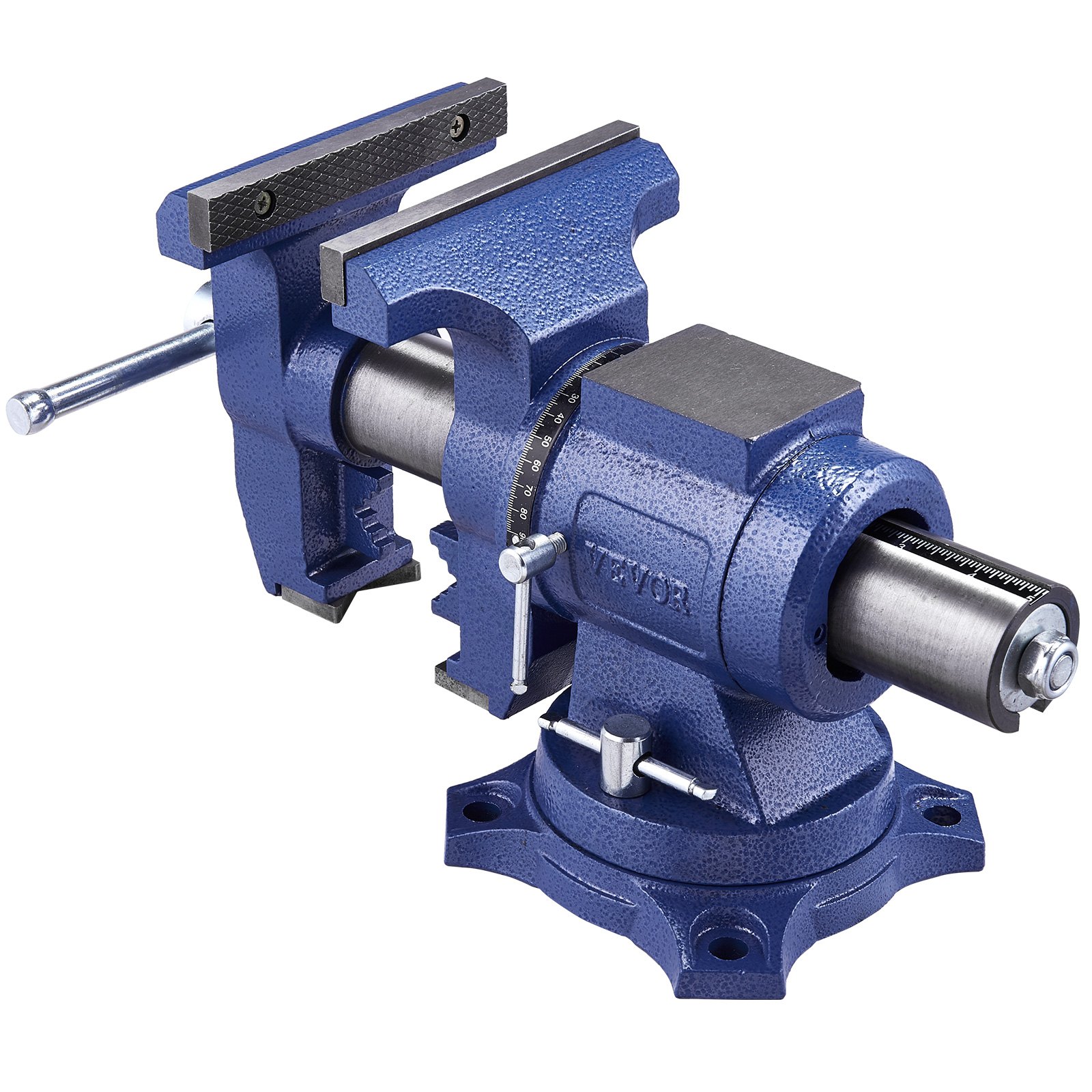 VEVOR Heavy Duty Bench Vise, 165 mm Jaw Width, 125 mm Max Jaw Opening Multi-Purpose Ductile Iron Bench Vise with Anvil, 360° Swivel Base Head, 75 mm Throat, 5620 lbs Clamp Force, for Pipe Repairing