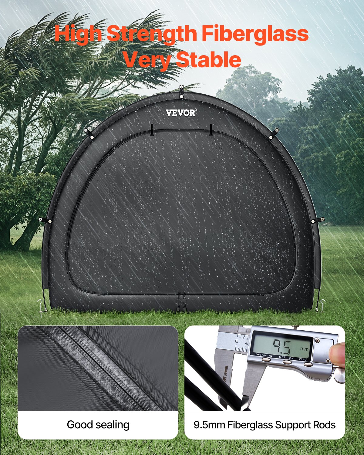 VEVOR Bike Storage Tent, 4 to 5 Bikes, Outdoor Spacious Bike Storage Tent with Ventilated Window, Waterproof Fan-Shaped Bicycle Shelter with High Strength Fiberglass & Dual Zippers, Fit for Bicycle