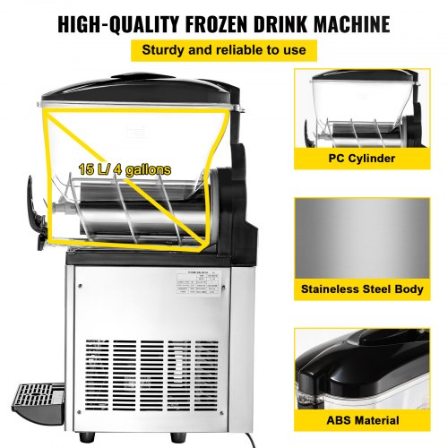 VEVOR Commercial Slushy Machine, 15L Tank Commercial Margarita Machine, 500W Stainless Steel Frozen Drink Machine, Temperature Slush 26.6°F to 28.4°F Margarita Slush Maker, Perfect for Cafes Bars