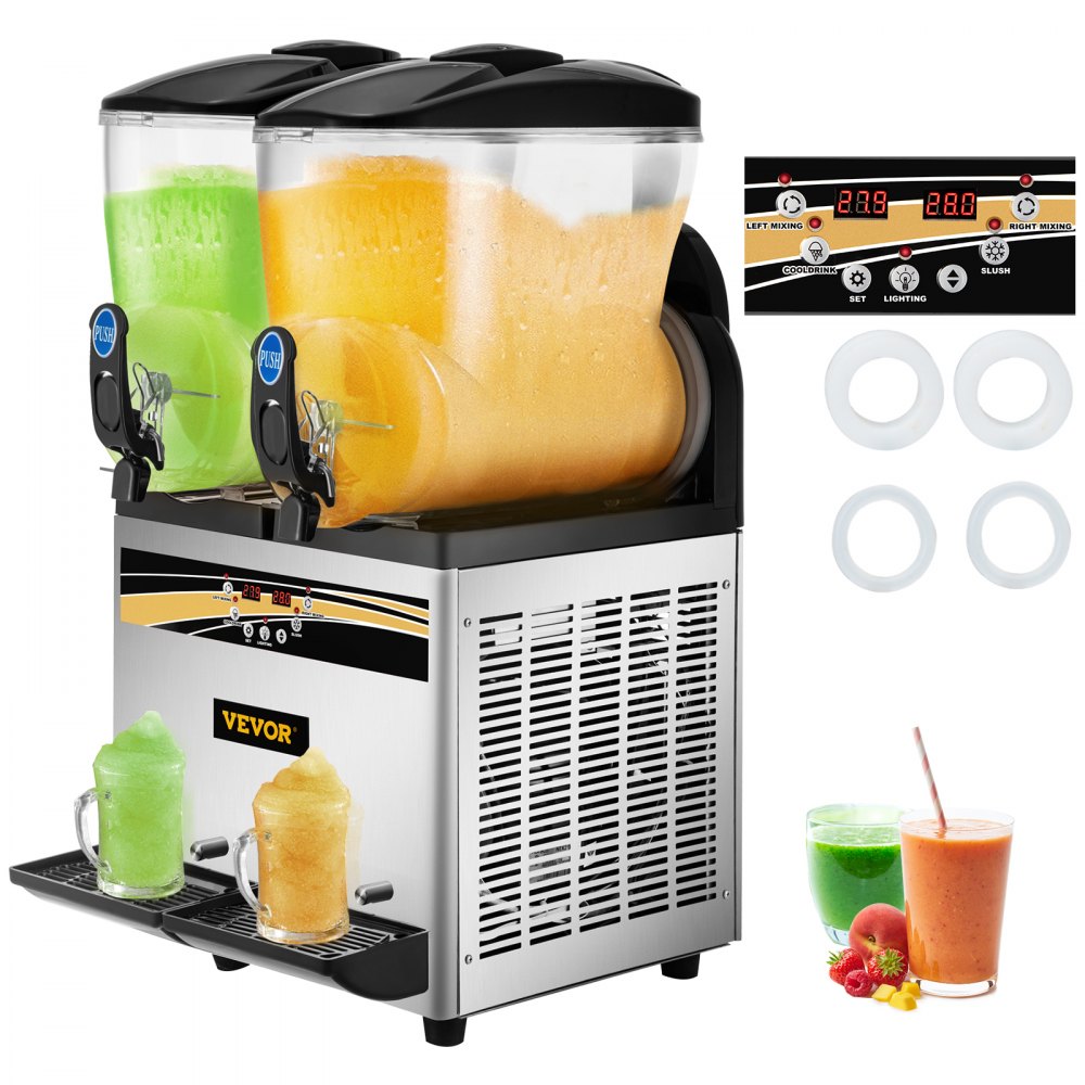 VEVOR Margarita Machine, 15Lx2 Tank Commercial Slushie Machine, Slushie Machine 1000W, Commercial Margarita Maker, Smoothie Frozen Drink Maker para supermercados, cafeterías, restaurantes, bares, uso doméstico