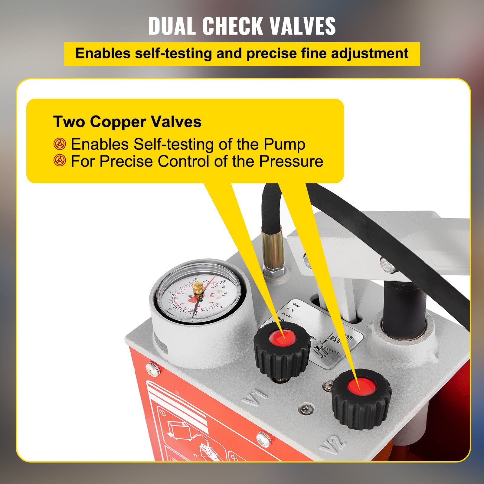 VEVOR hydrostatic pressure test pump with dual check valves for precise control.