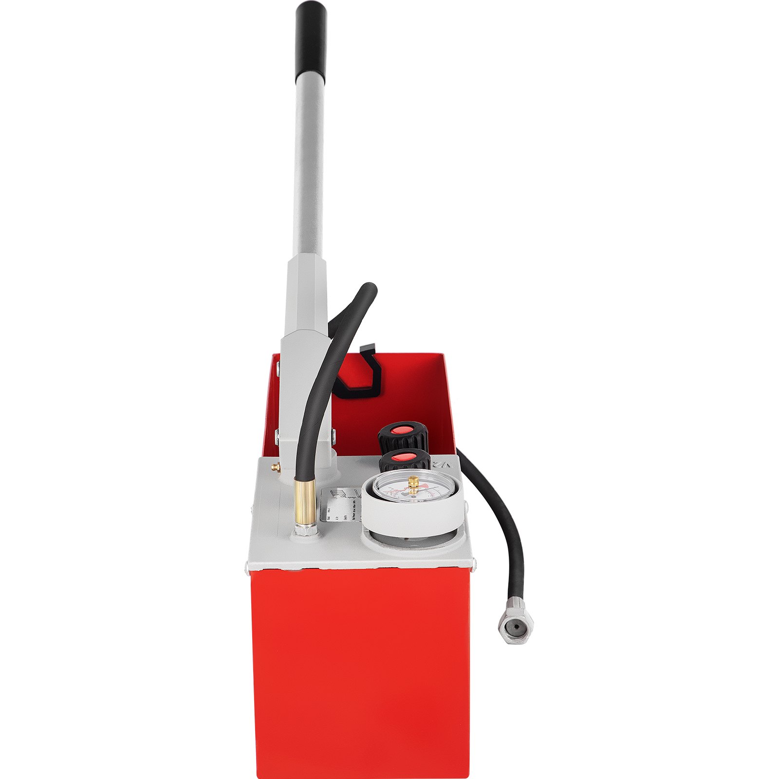VEVOR hydrostatic pressure test pump with red base and pressure gauge.