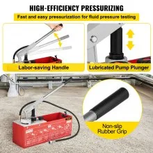 VEVOR Hydrostatic Pressure Test Pump, Test Up to 60 bar/860 psi, 3.2 Gallon Tank, Hydraulic Manual Water Pressure Tester Kit w/ Three-Unit Gauge & R 1/2" Connection for Pipeline Fluid Pressure Testing