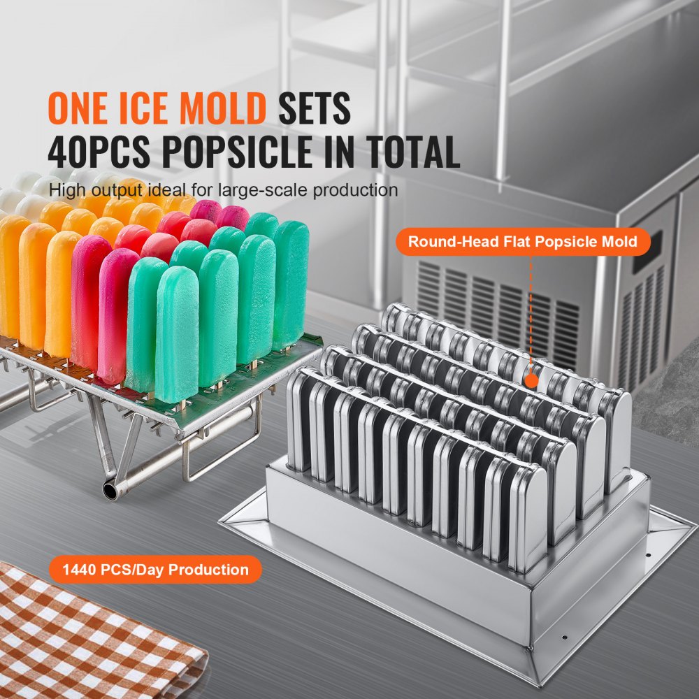 VEVOR Commercial Popsicle Machine, Single Mould Set - 40 PCS Ice Pops Making Machine, Stainless Steel Commercial Ice Lolly Maker, Ice Sticks Popsicle Machine for Bar, Cafes, Milktea Stores