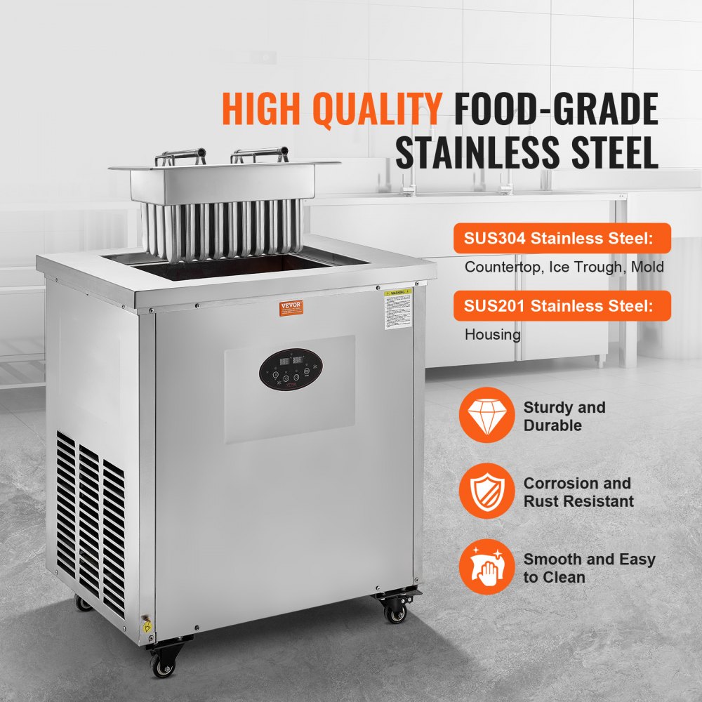 VEVOR Commercial Popsicle Machine, Single Mould Set - 40 PCS Ice Pops Making Machine, Stainless Steel Commercial Ice Lolly Maker, Ice Sticks Popsicle Machine for Bar, Cafes, Milktea Stores