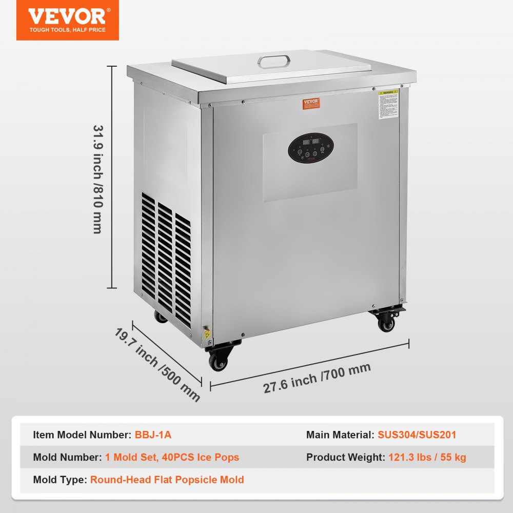 VEVOR Commercial Popsicle Machine, Single Mould Set - 40 PCS Ice Pops Making Machine, Stainless Steel Commercial Ice Lolly Maker, Ice Sticks Popsicle Machine for Bar, Cafes, Milktea Stores