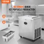 VEVOR popsicle machine in a commercial kitchen, highlighting quick production, low energy consumption, and r410a refrigerant.