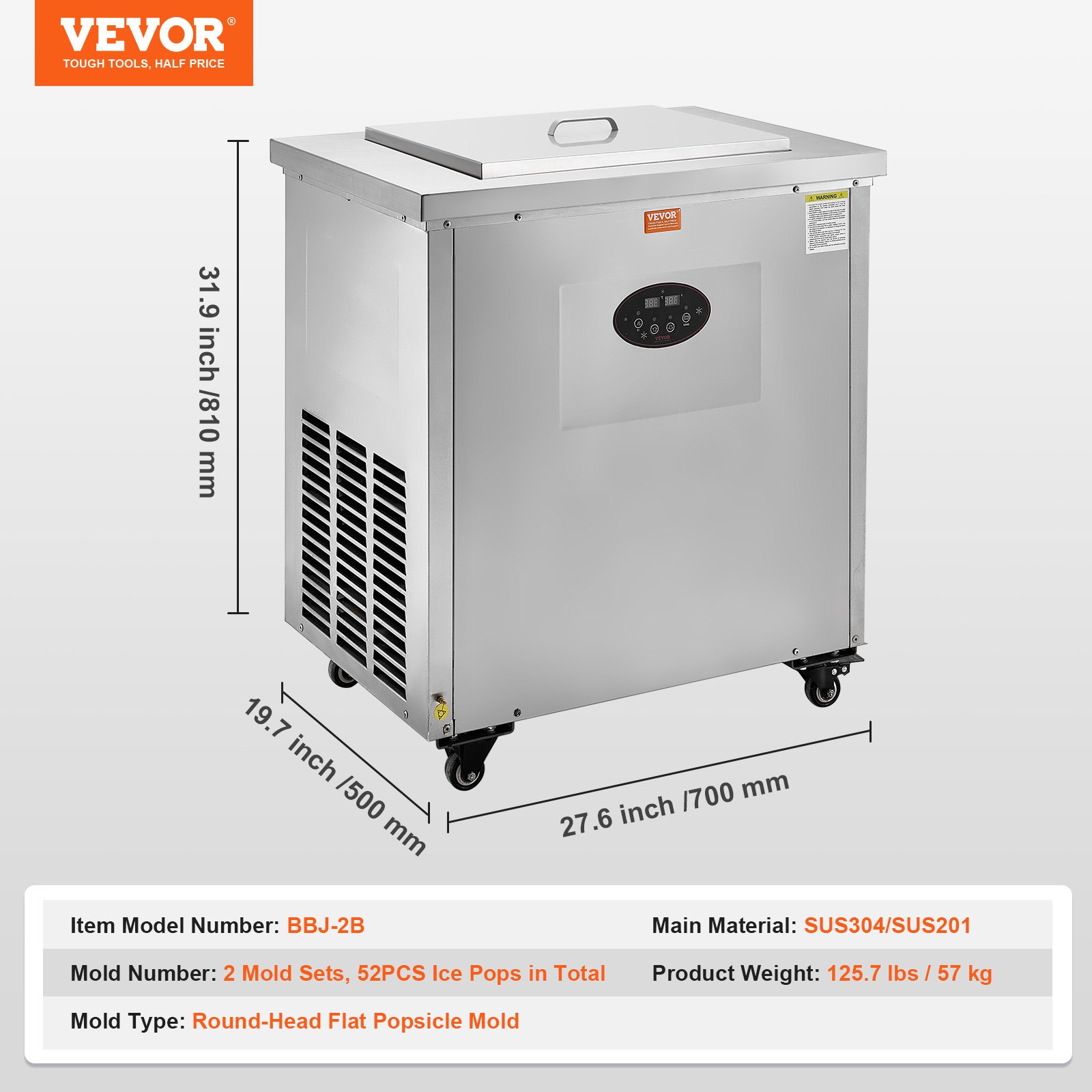 VEVOR Commercial Popsicle Machine, 2 Mould Set - 52 PCS Ice Pops Making Machine, Stainless Steel Commercial Ice Lolly Maker, Ice Sticks Popsicle Machine for Bar, Cafes, Milktea Store (26PCS / Mould Se