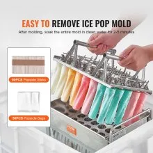 VEVOR Commercial Popsicle Moulds, 40PCS Cylindrical Ice Pop Moulds, Stainless Steel Ice Lolly Popsicle Moulds, Ice Cream Maker Mould Holder with 50PCS Popsicle Sticks & Bags (Single Mould Set - 40PCS)