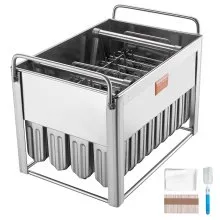 VEVOR Commercial Popsicle Moulds, 40PCS Round-Head Ice Pop Moulds with Double Slot, Stainless Steel Ice Lolly Popsicle Moulds, Ice Cream Maker Mould Holder with 50PCS Popsicle Sticks & Bags