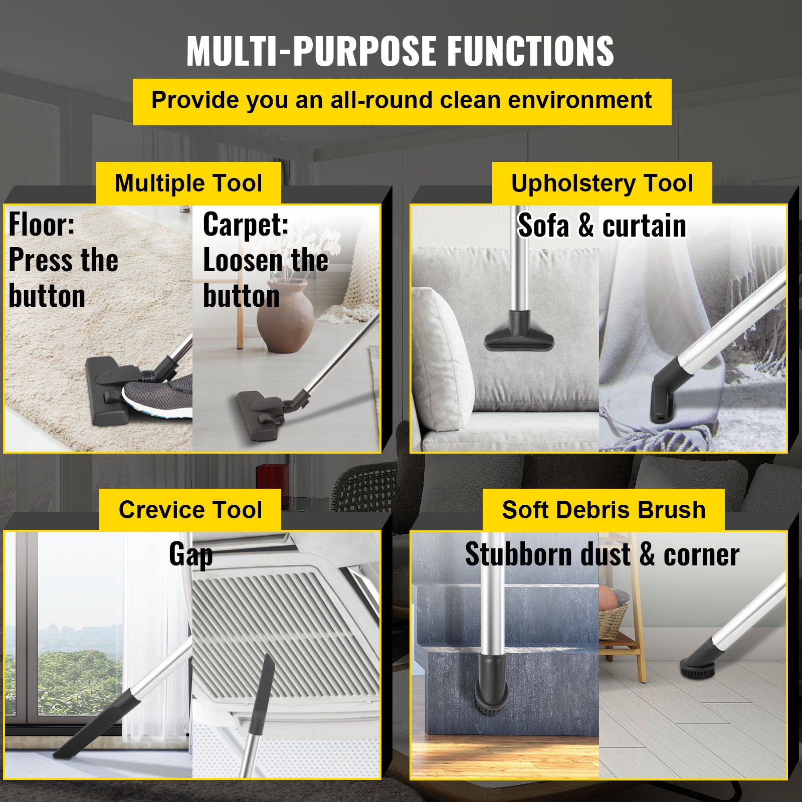 VEVOR Backpack Vacuum, 4L Backpack Vacuum Cleaner, 5-IN-1 Lightweight Backpack Vacuum, HEPA Filtration Vacuum Backpack, Commercial Industrial Backpack Vacuum with Telescoping Wand, Tool Kit, Corded