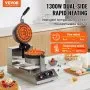 VEVOR Commercial Waffle Maker, 1300W Round Waffle Baker Machine, Non-Stick Stainless Steel Belgian Waffle Iron, Temperature and Time Control, 180° Rotatable, for Restaurant Bakery Snack Bar Family