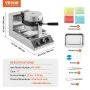 VEVOR Commercial Waffle Maker, 1300W Round Waffle Baker Machine, Non-Stick Stainless Steel Belgian Waffle Iron, Temperature and Time Control, 180° Rotatable, for Restaurant Bakery Snack Bar Family