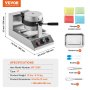 VEVOR Commercial Waffle Maker, 1300W Round Waffle Baker Machine, Non-Stick Stainless Steel Belgian Waffle Iron, Temperature and Time Control, 180° Rotatable, for Restaurant Bakery Snack Bar Family
