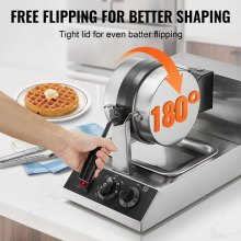 VEVOR Commercial Waffle Maker Round Waffle Iron Non-Stick 1300W Rotatable