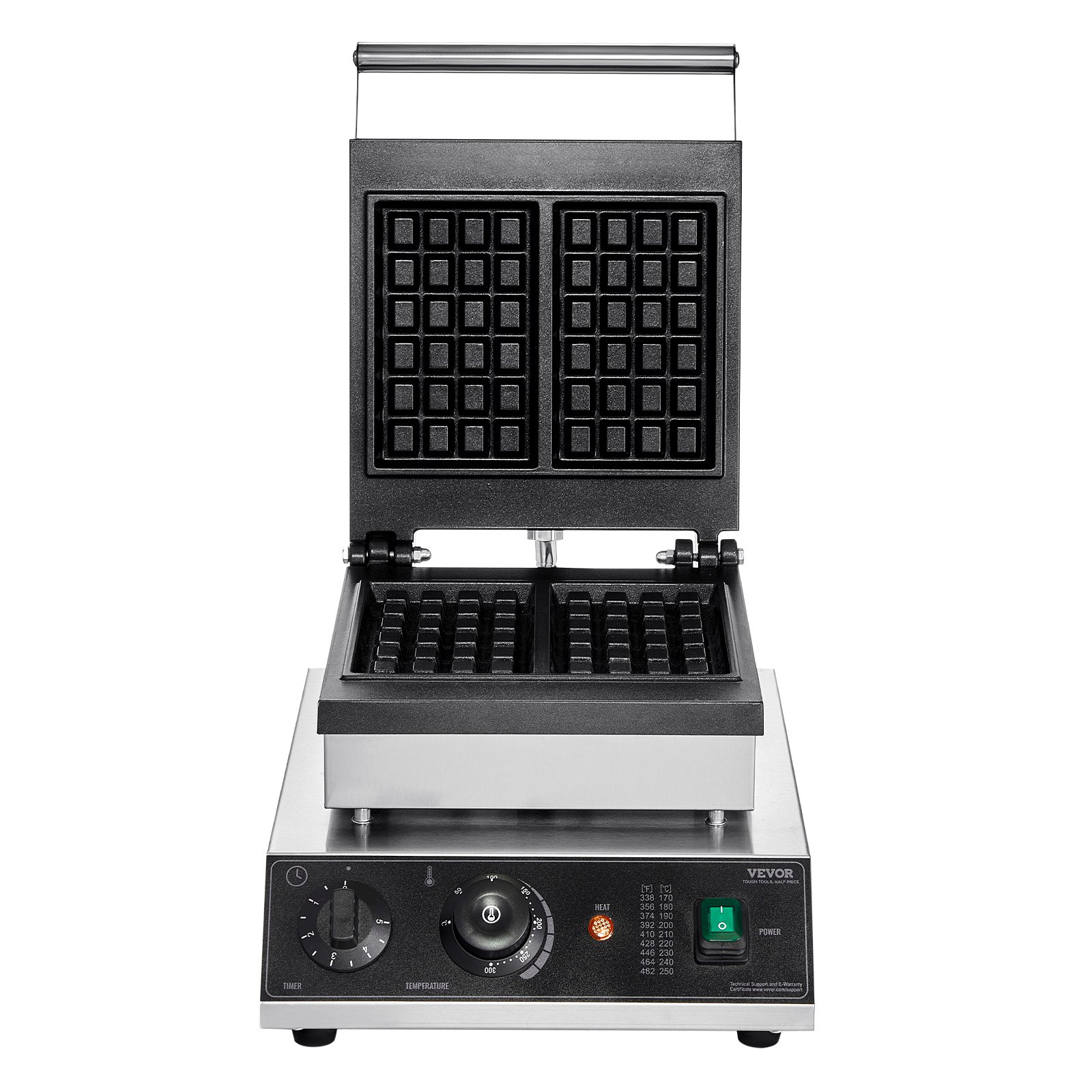 VEVOR Commercial Waffle Maker, 2PCS Rectangle Waffle Baker Machine, 2000W Non-Stick Stainless Steel Belgian Waffle Iron with Temp and Time Control, Handle, for Restaurant Bakery Snack Bar Family