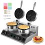 VEVOR Commercial Waffle Maker, Dual-Head Round Waffle Baker Machine, 2460W Non-Stick Stainless Steel Belgian Waffle Iron with Temp and Time Control, Handle, for Restaurant Bakery Snack Bar Family