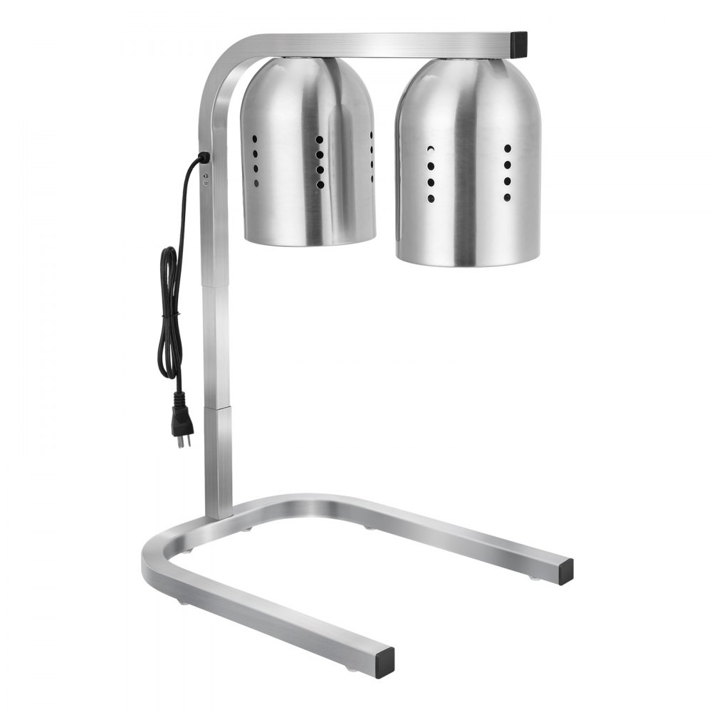 VEVOR Food Heat Lamp, 500W Bulbs, Commercial Food Warmer Light, Electric Stainless Steel French Fry Heating Lamp, Free-standing, Catering Food Warming Equipment for Kitchen Buffet Restaurant, Silver