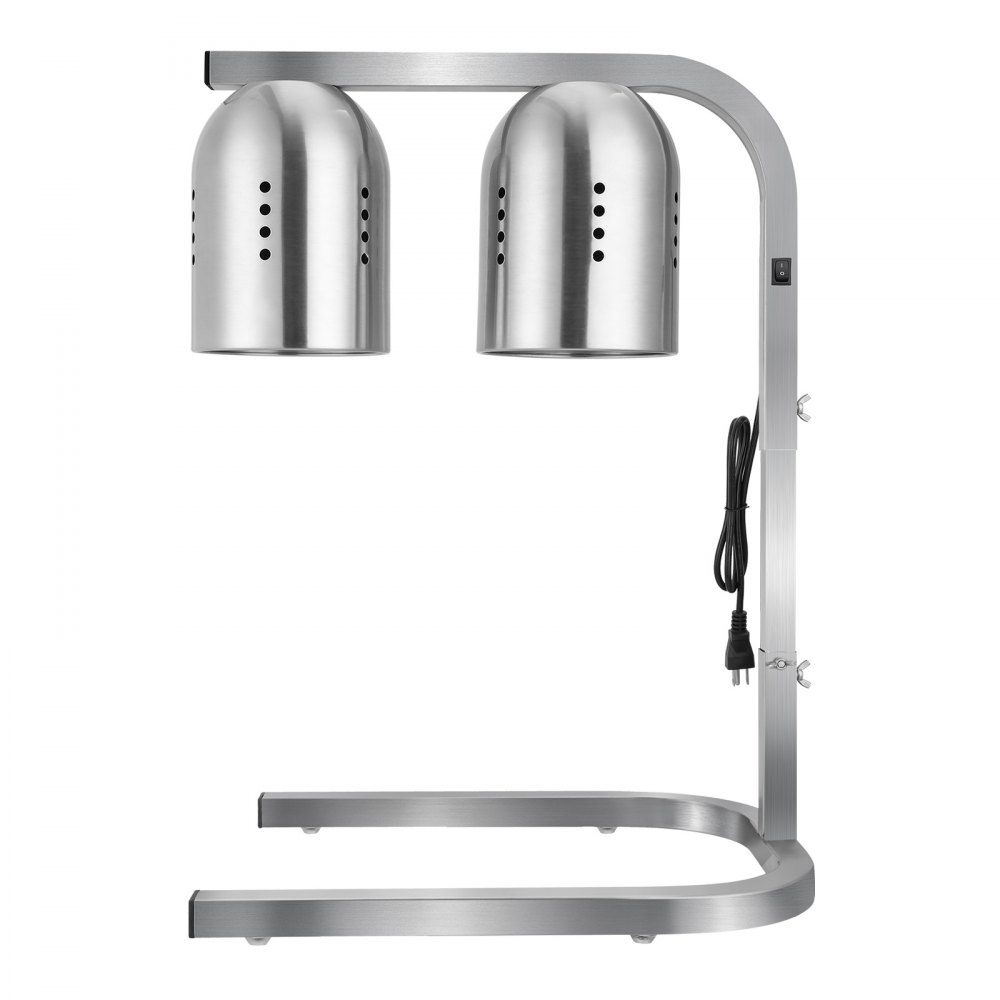 VEVOR Food Heat Lamp, 500W Bulbs, Commercial Food Warmer Light, Electric Stainless Steel French Fry Heating Lamp, Free-standing, Catering Food Warming Equipment for Kitchen Buffet Restaurant, Silver