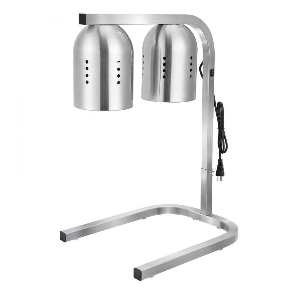 VEVOR Food Heat Lamp, 500W Bulbs, Commercial Food Warmer Light, Electric Stainless Steel French Fry Heating Lamp, Free-standing, Catering Food Warming Equipment for Kitchen Buffet Restaurant, Silver