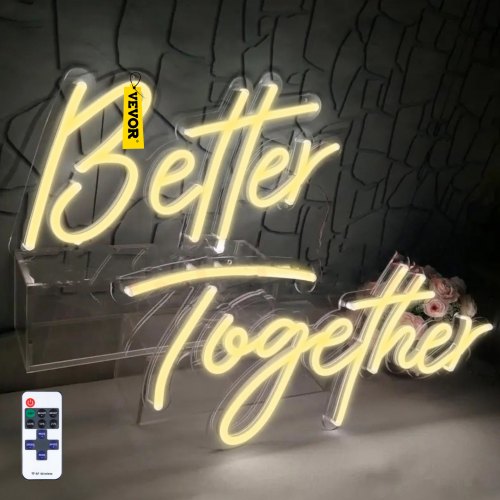 VEVOR Better Together Neon Sign, 13" x 7" +18" x 8" Warm White LED lights Sign, Adjustable Brightness with Remote Control, Used for Home, Party, Wedding, and Bar Decoration (Power Adapter Included)